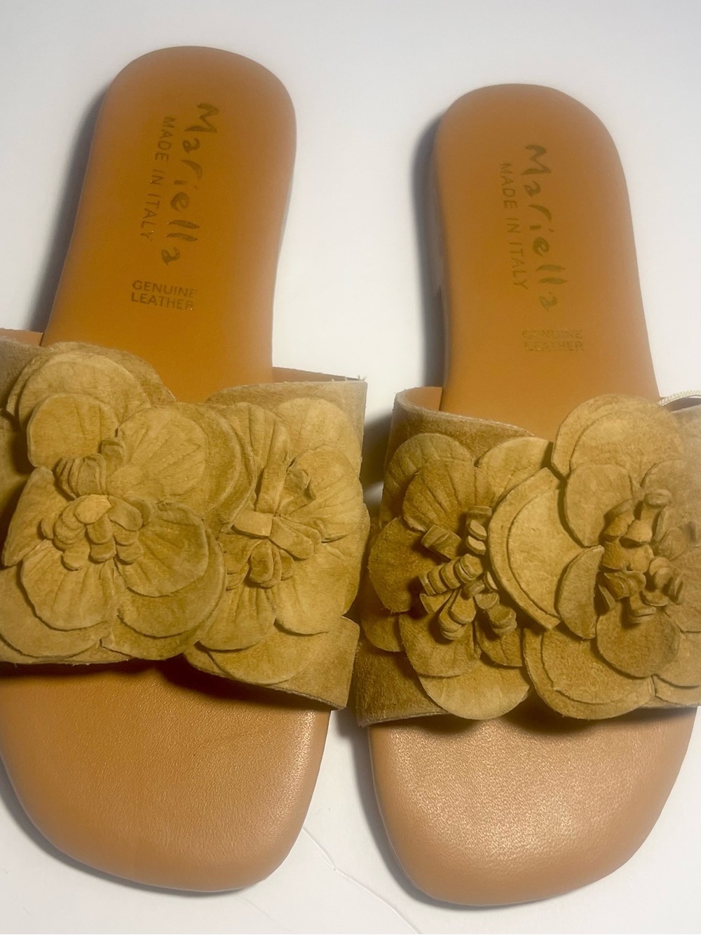 MARELLA Tan Suede Floral Slide Mules